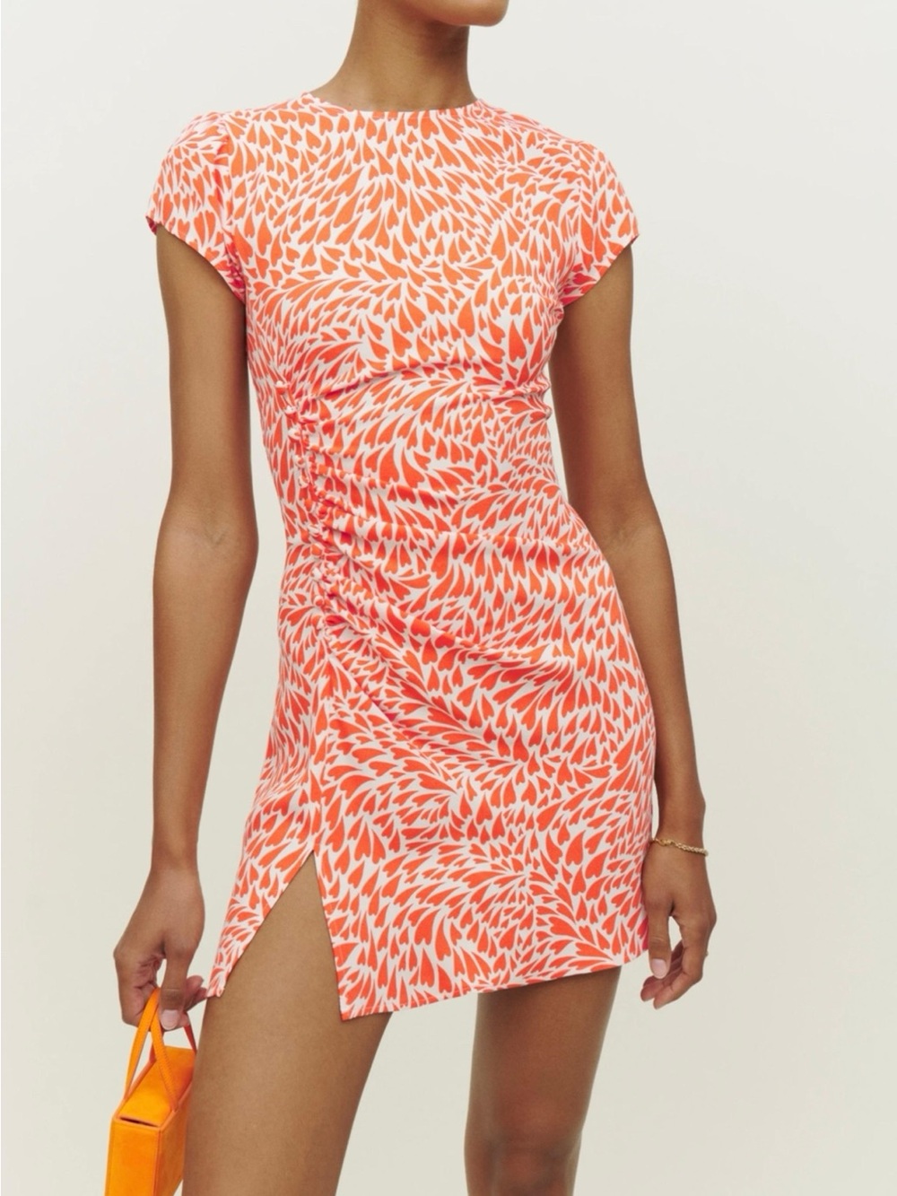 Reformation Selina Orange and Cream Abstract Heart-Teardrop Dress sz 12 (M)
